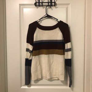 Striped Cream Pullover Crew Sweater